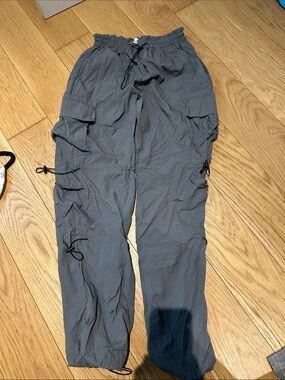 Women’s Gray Cargo Pants with Drawstring Waist